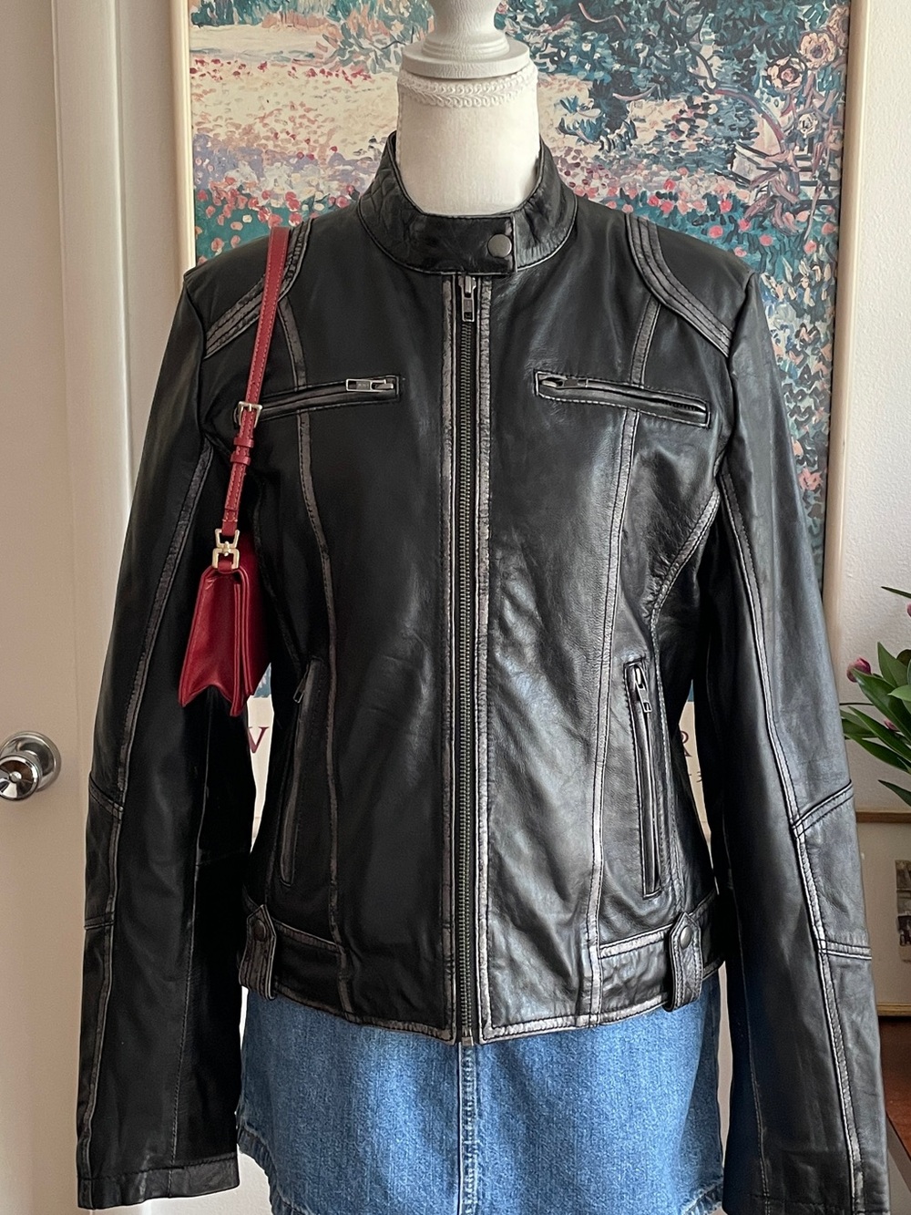 Milwaukee Leather Moto Leather Jacket Womens Medium Black Genuine Zip Up Biker